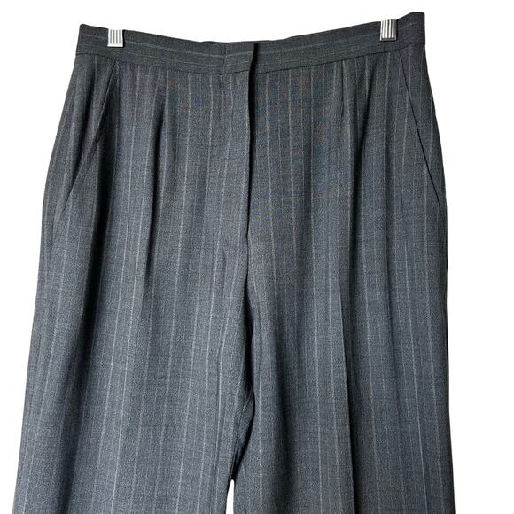Max Mara Pants Wool Trousers Size 10 Gray Beige Pinstripes Designer Career - Picture 2 of 7